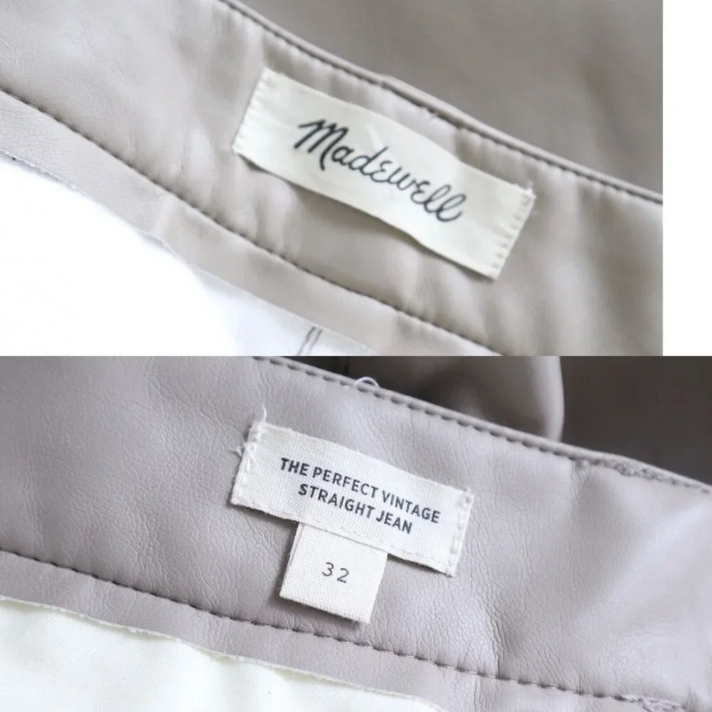 Madewell Size 32 The Perfect Vintage Faux Leather Straight Leg Pants Linen Cream - Picture 4 of 10